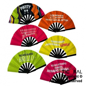 Abanicos con frases party fiesta carioca fluo x 12